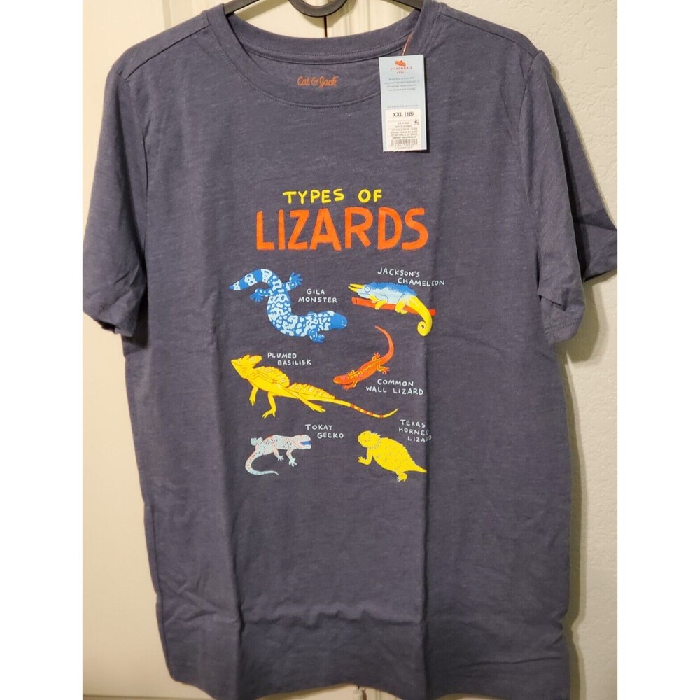 Cat & Jack Kid's Types of Lizards Short Sleeve T-Shirt - Gray XXL (18) - NWT